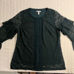 Isaac Mizrahi Dark Teal Lace Blouse